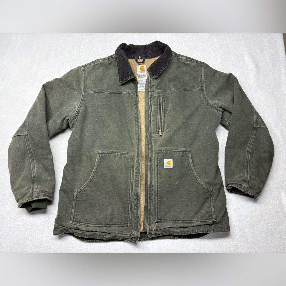 Carhartt Canvas Jacket Women L Hunter Green Blanket Lined WC061 MOS Chore Faded